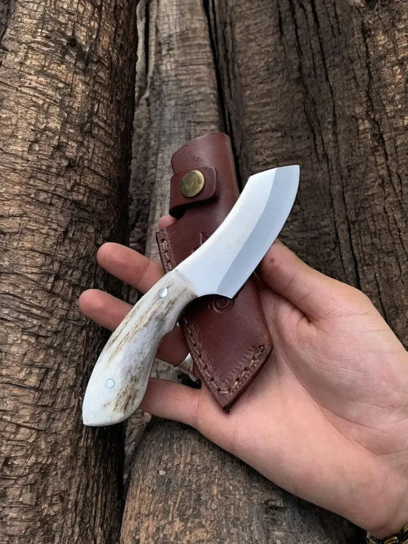 Handmade D2 Steel Skinning Knife with Elk Antler Handle by Damascus Knife Store, Damascus knife main product photo