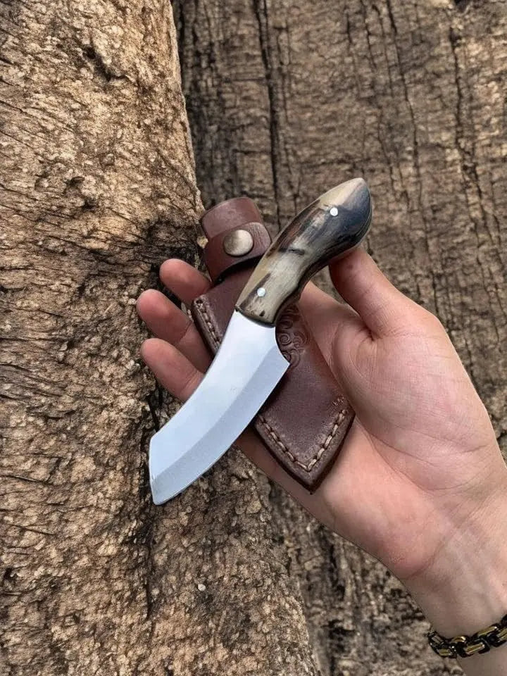 Handmade D2 Steel Skinning Knife with Sheep Horn Handle Damascus Knife Store