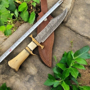 Handmade Damascus Bowie Knife – 10" Bone Handle Blade Damascus Knife Store