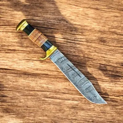 Handmade Damascus Bowie Knife – 14" with Buffalo Horn Handle Damascus Knife Store