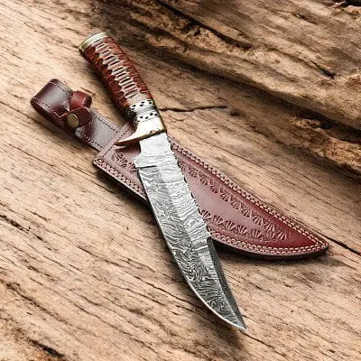 Handmade Damascus Bowie Knife – 14" with Rosewood Handle by Damascus Knife Store, Damascus knife main product photo