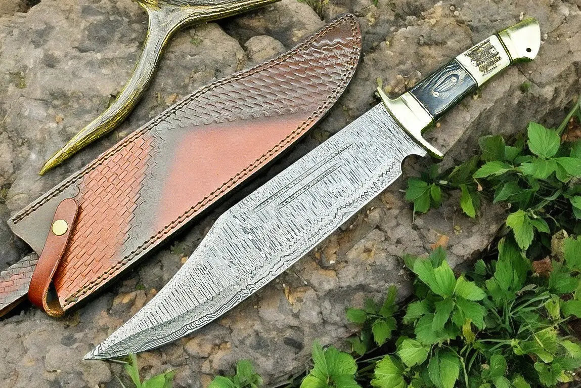 Handmade Damascus Bowie Knife | 16" Antler Horn Handle Damascus Knife Store