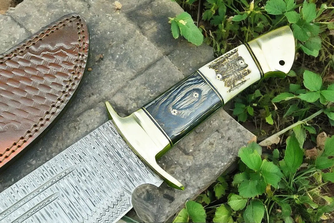 Handmade Damascus Bowie Knife | 16" Antler Horn Handle Damascus Knife Store