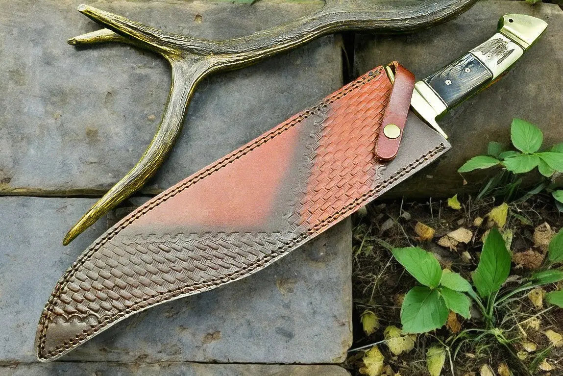 Handmade Damascus Bowie Knife | 16" Antler Horn Handle Damascus Knife Store