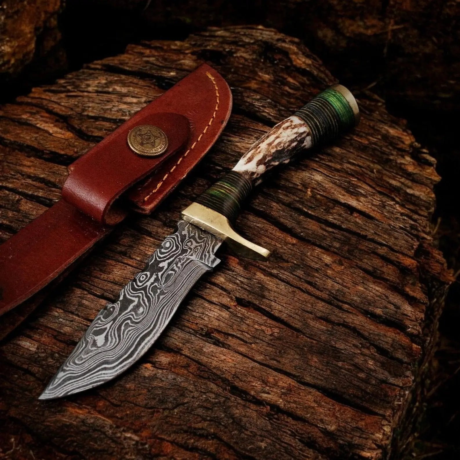 Handmade Damascus Bowie Knife – Antler Horn Handle Damascus Knife Store