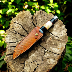 Handmade Damascus Bowie Knife – Bone & Buffalo Horn Handle by Damascus Knife Store, Damascus knife detail photo 3