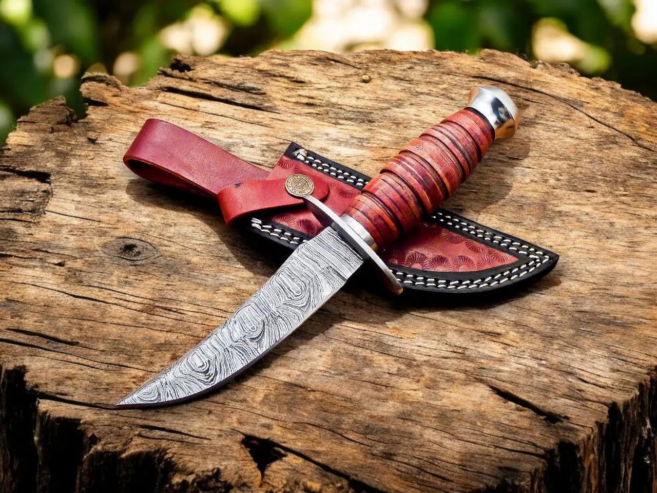 Handmade Damascus Bowie Knife – Buffalo Horn Handle by Damascus Knife Store, Damascus knife main product photo