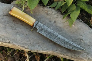 Handmade Damascus Bowie Knife with Bone Handle – 15" Damascus Knife Store