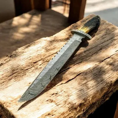 Handmade Damascus Bowie Knife with Bone Handle – 17.5" by Damascus Knife Store, Damascus knife main product photo
