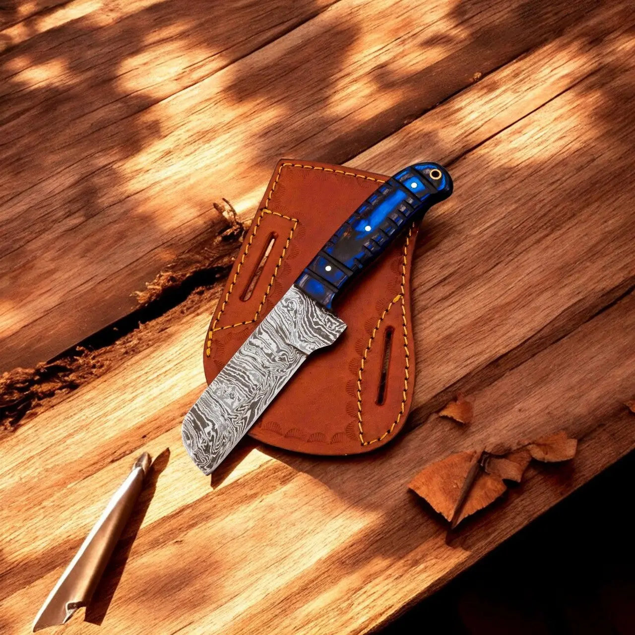 Handmade Damascus Bull Cutter Knife – 8" Exotic Wood Handle by Damascus Knife Store, Damascus knife main product photo