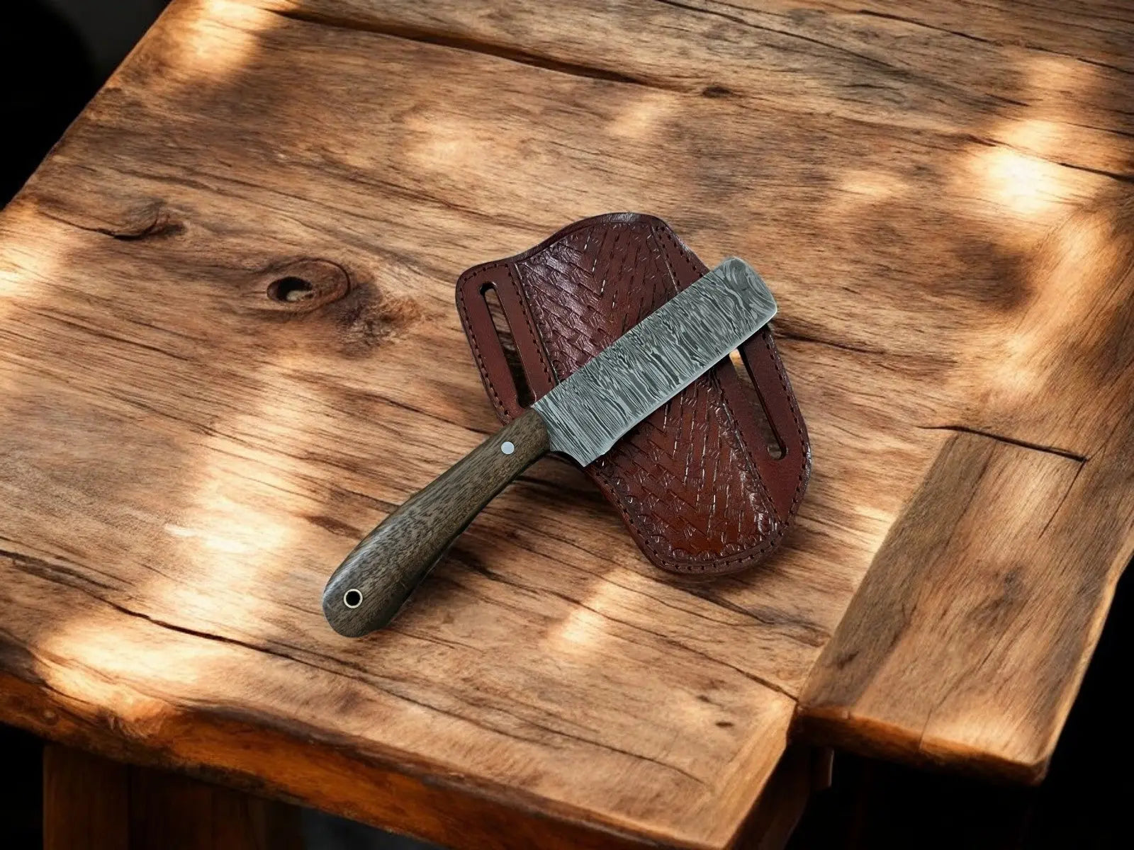 Handmade Damascus Bull Cutter Knife with Walnut Handle by Damascus Knife Store, Damascus knife main product photo