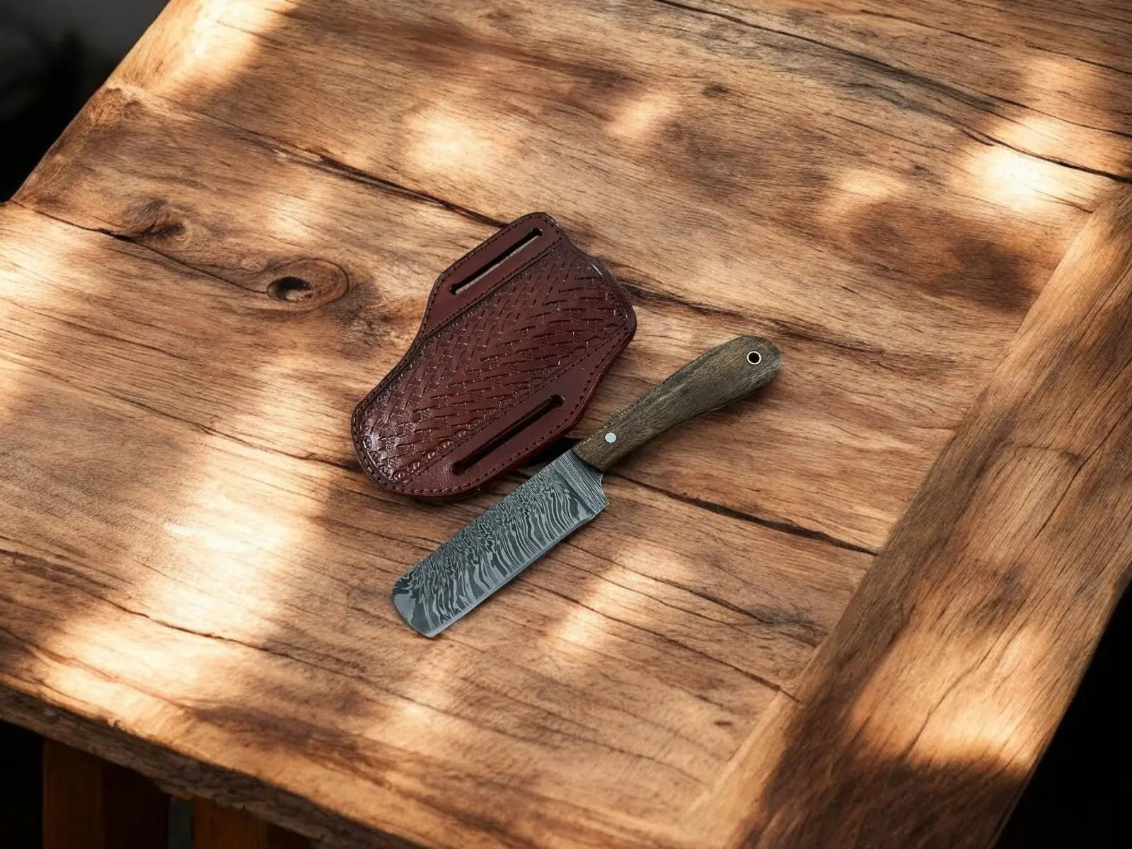 Handmade Damascus Bull Cutter Knife with Walnut Handle by Damascus Knife Store, Damascus knife detail photo 2