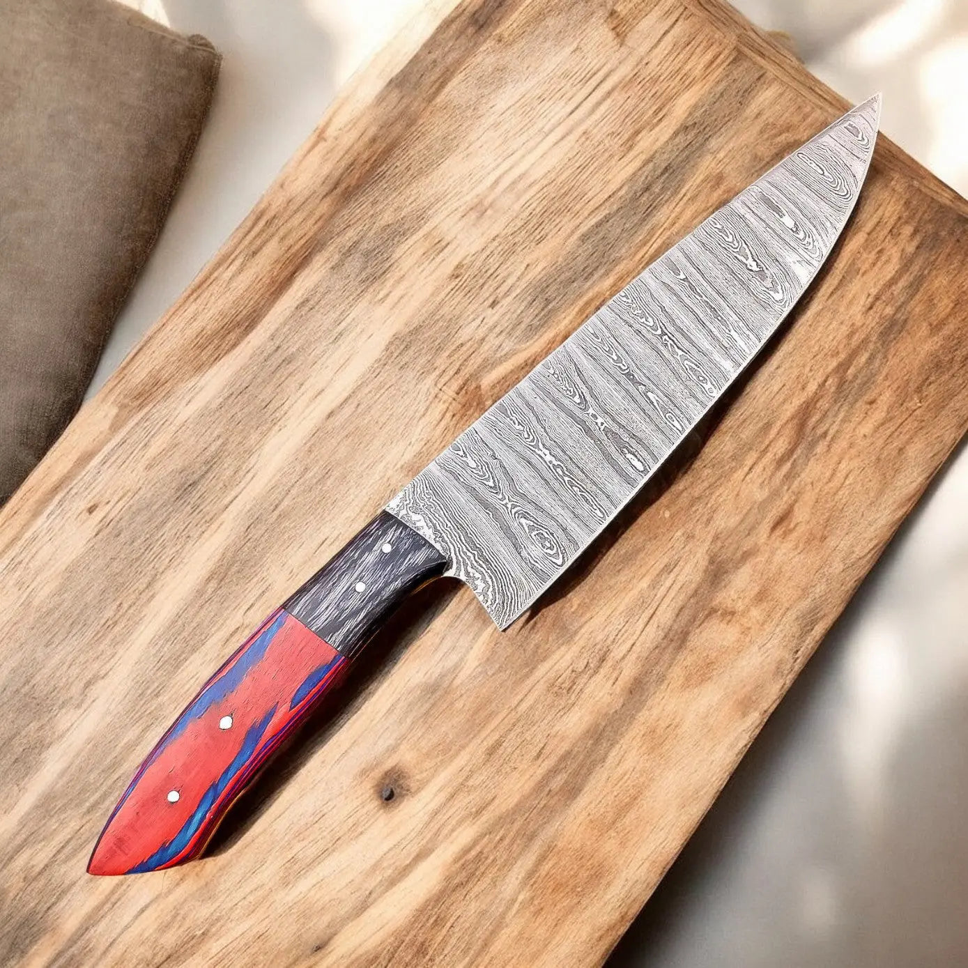 Handmade Damascus Chef Knife with Wooden Handle – 13" Damascus Knife Store
