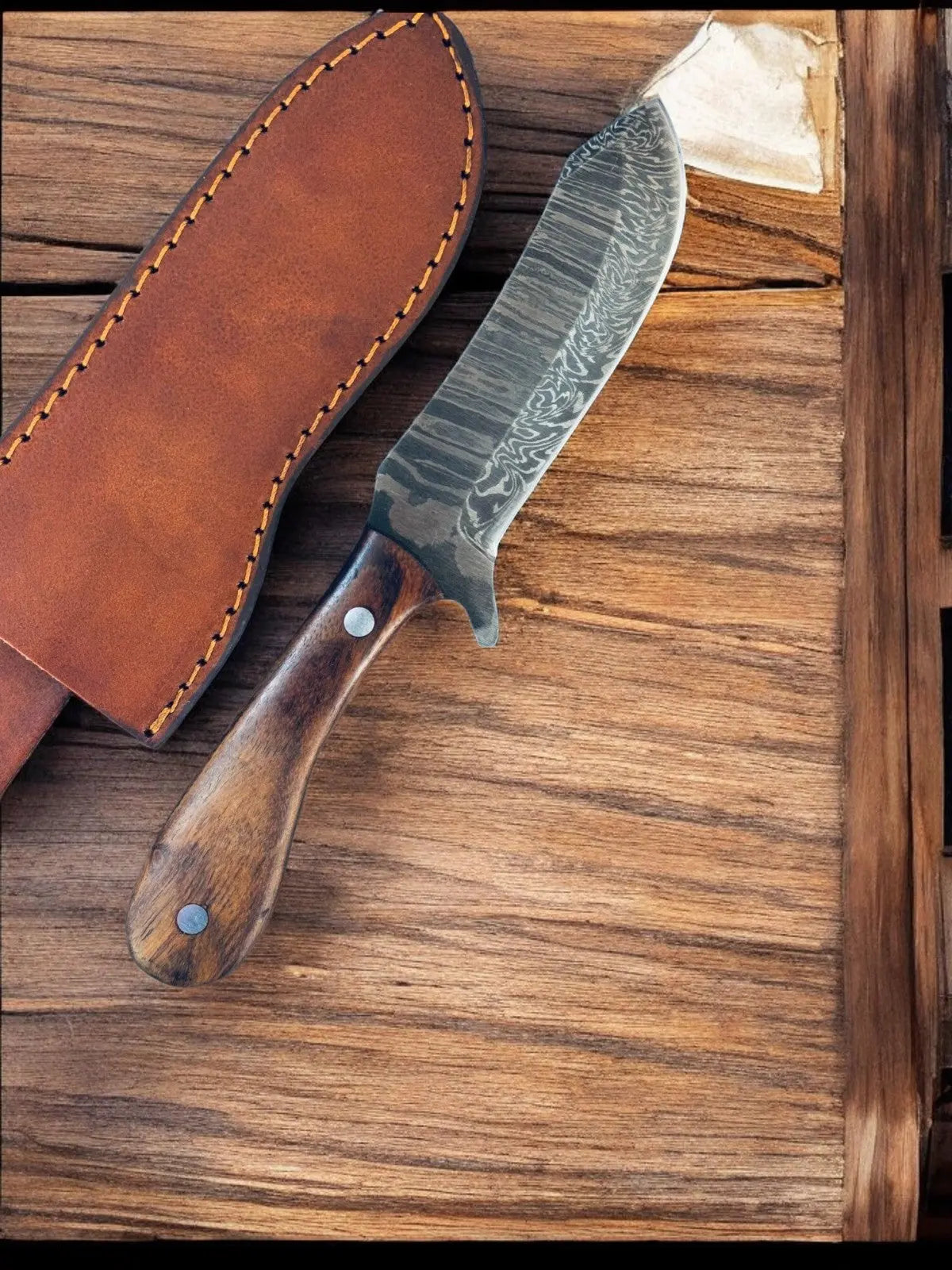 Handmade Damascus Cowboy Knife with Exotic Wood Handle by Damascus Knife Store, Damascus knife main product photo