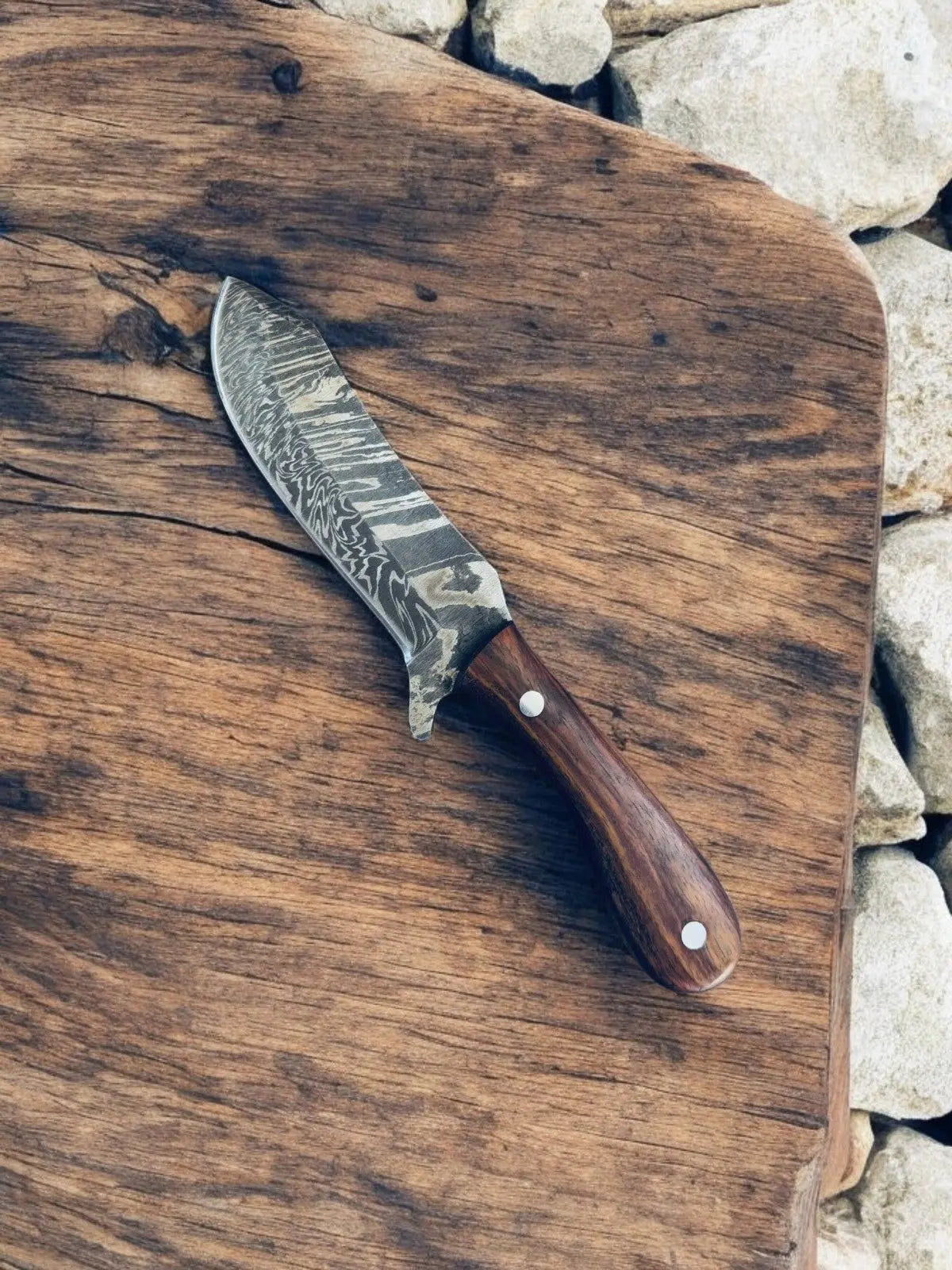 Handmade Damascus Cowboy Knife with Exotic Wood Handle by Damascus Knife Store, Damascus knife detail photo 2