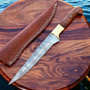 Handmade Damascus Fillet Knife – 12.5" Rosewood Handle Damascus Knife Store