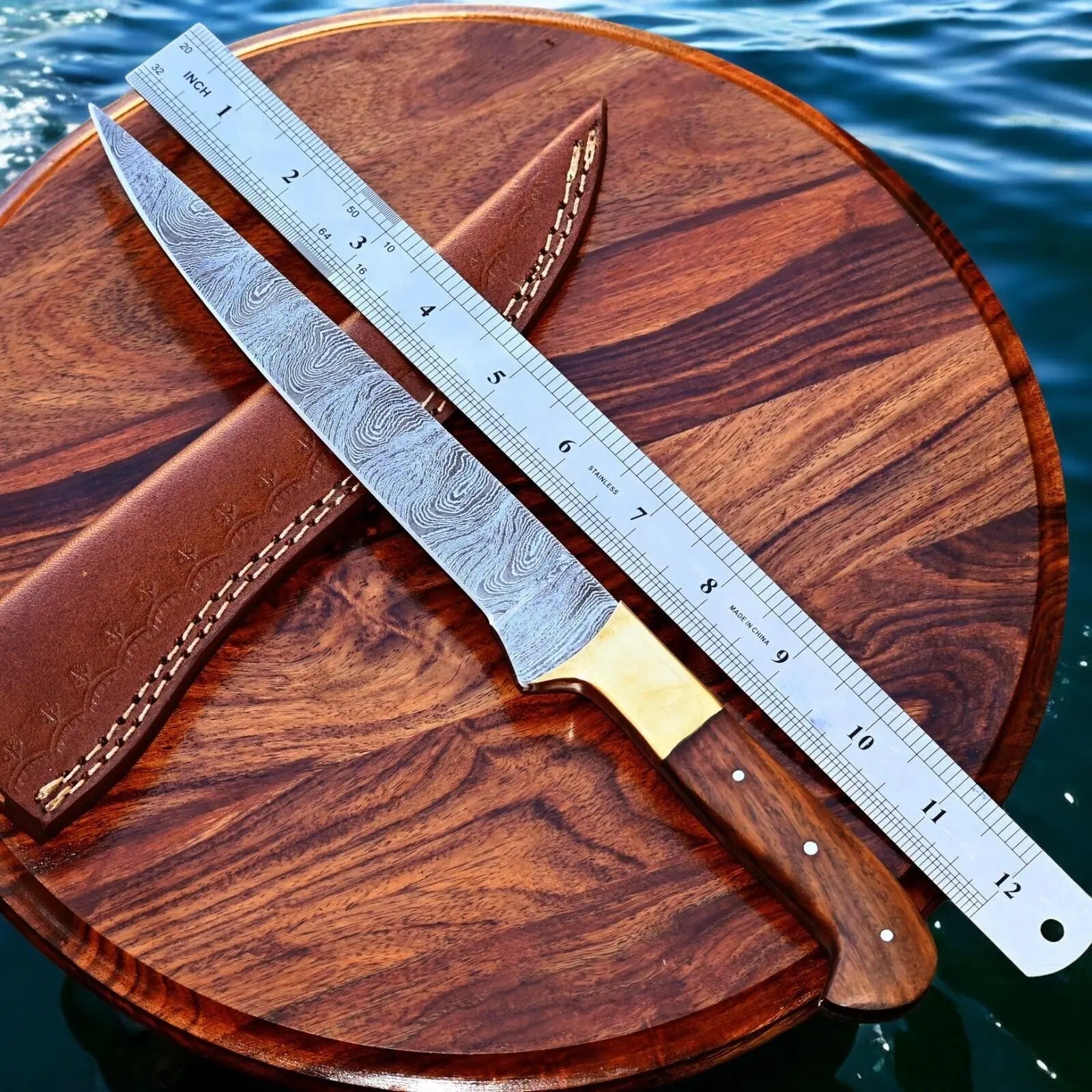 Handmade Damascus Fillet Knife – 12.5" Rosewood Handle Damascus Knife Store