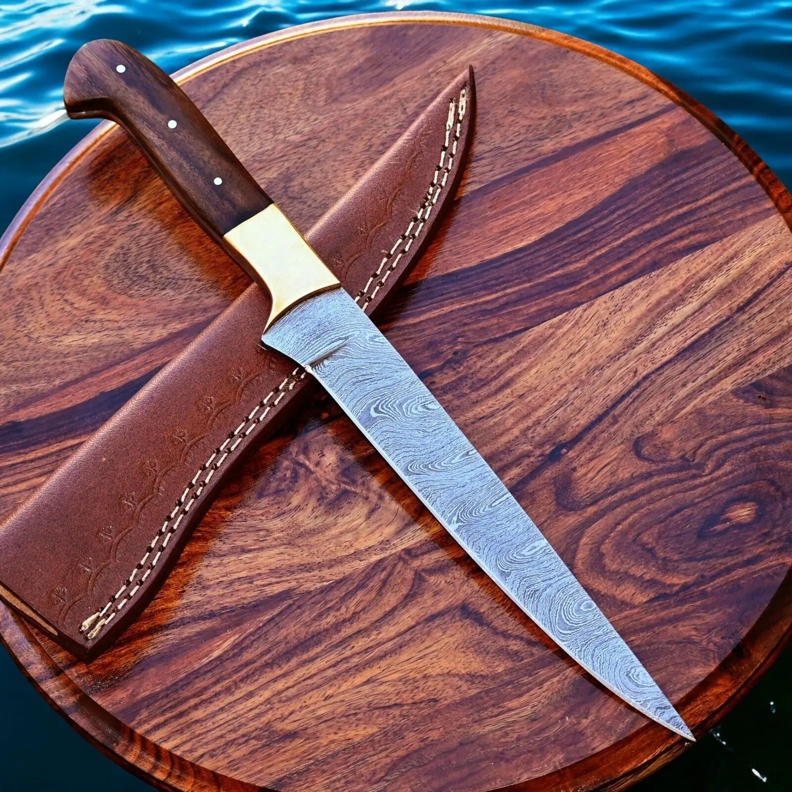 Handmade Damascus Fillet Knife – 12.5" Rosewood Handle Damascus Knife Store