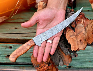 Handmade Damascus Fillet Knife – 12.6" Olivewood Handle Damascus Knife Store