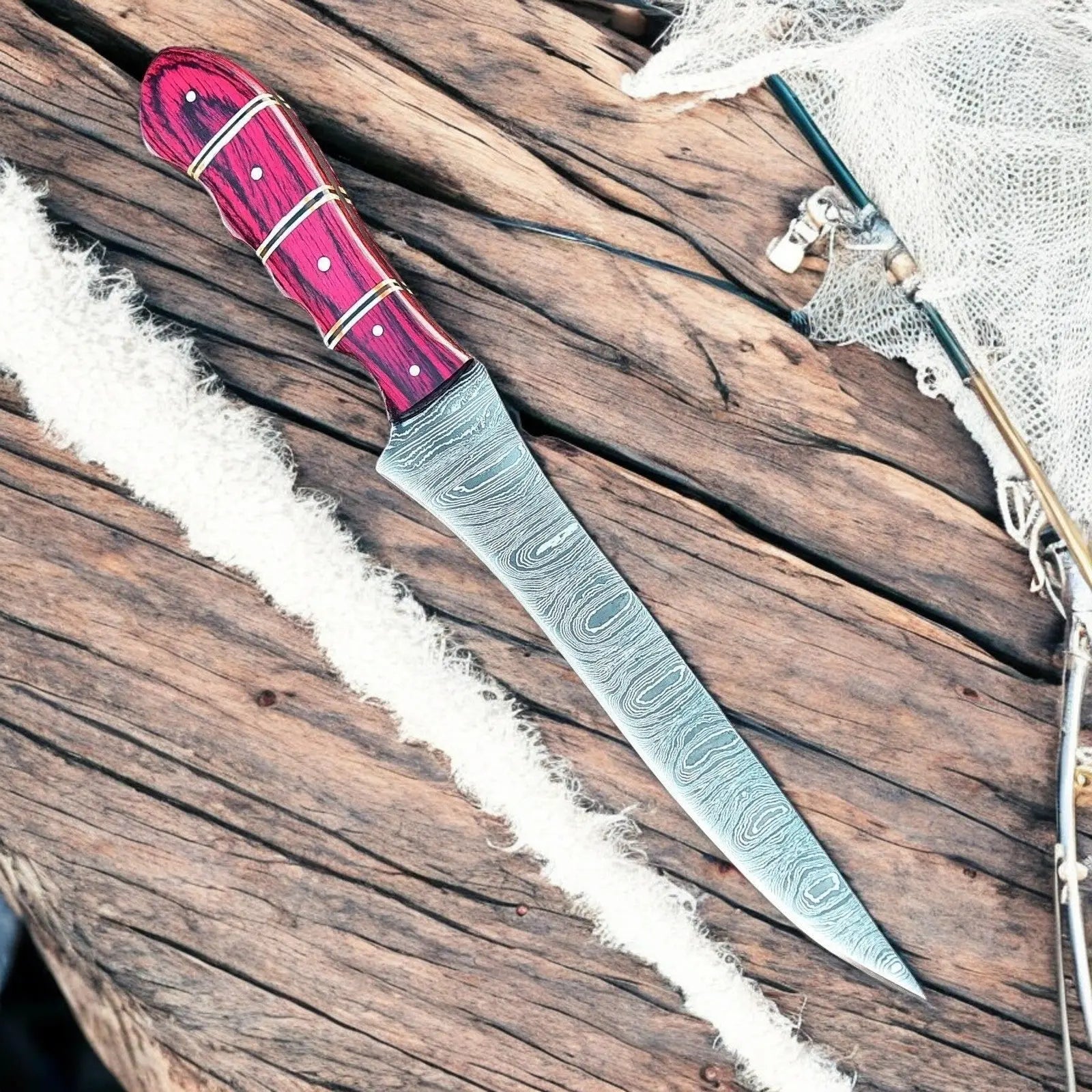 Handmade Damascus Fillet Knife – 12" with Exotic Wood Handle by Damascus Knife Store, Damascus knife main product photo