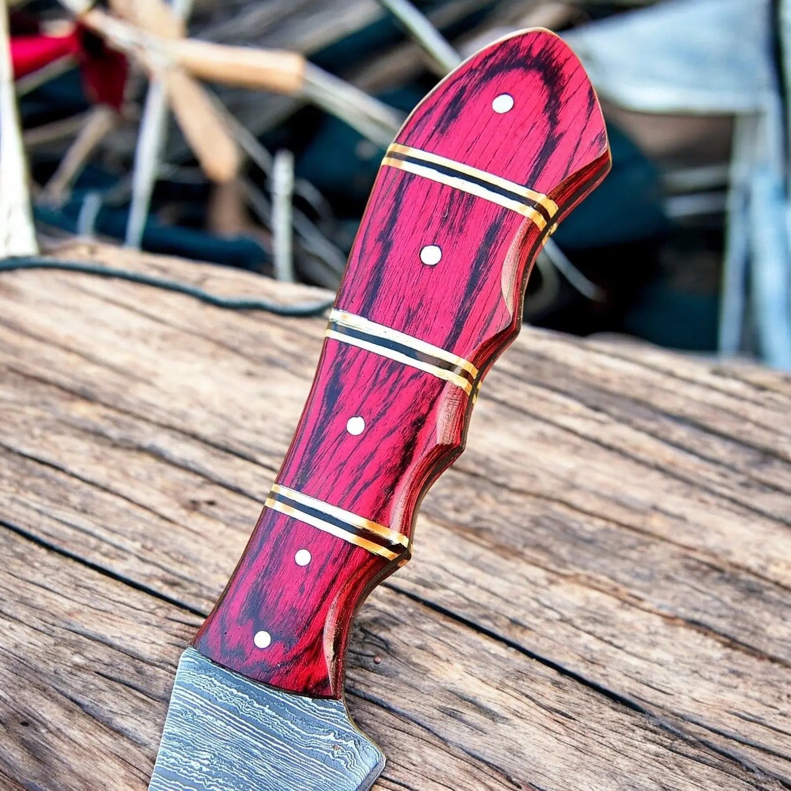 Handmade Damascus Fillet Knife – 12" with Exotic Wood Handle by Damascus Knife Store, Damascus knife detail photo 2