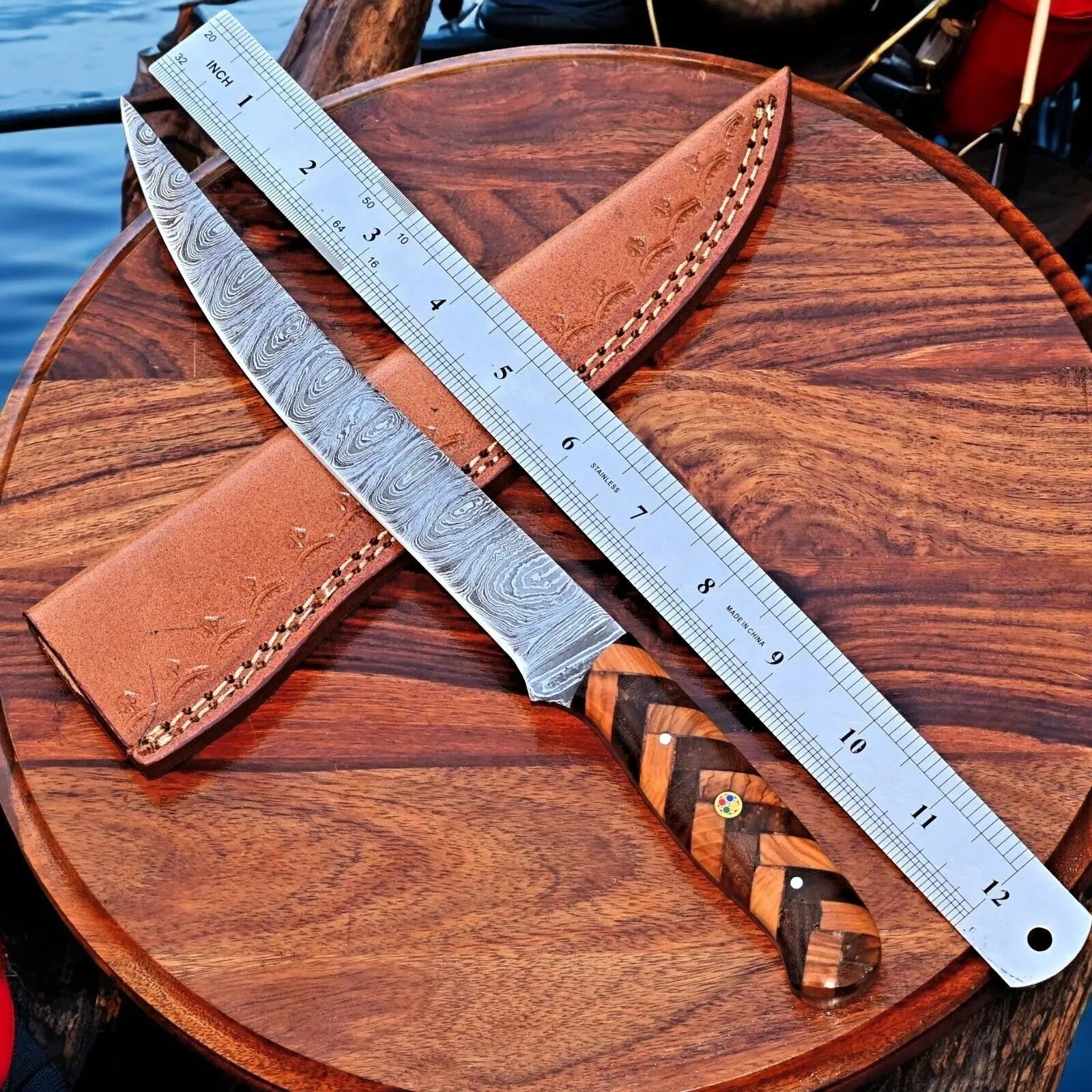 Handmade Damascus Fillet Knife – 12" with Olivewood Handle Damascus Knife Store
