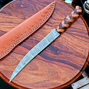 Handmade Damascus Fillet Knife – 12" with Olivewood Handle Damascus Knife Store