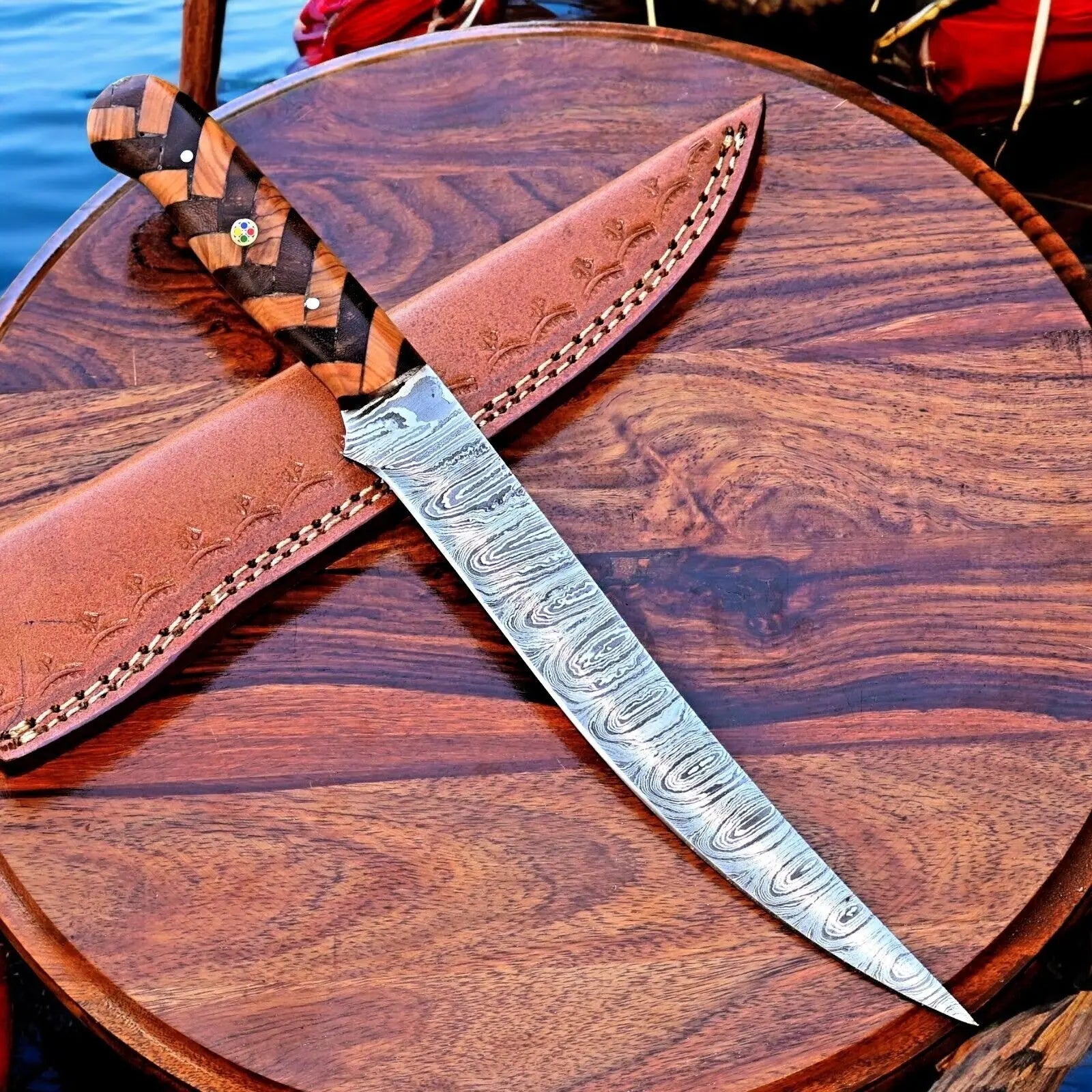 Handmade Damascus Fillet Knife – 12" with Olivewood Handle Damascus Knife Store