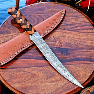 Handmade Damascus Fillet Knife – 12" with Olivewood Handle Damascus Knife Store
