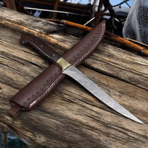 Handmade Damascus Fillet Knife – 8" Blade, Rosewood Handle Damascus Knife Store