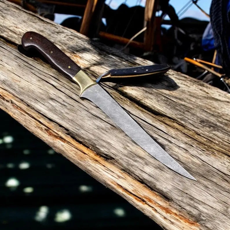Handmade Damascus Fillet Knife – 8" Blade, Rosewood Handle Damascus Knife Store