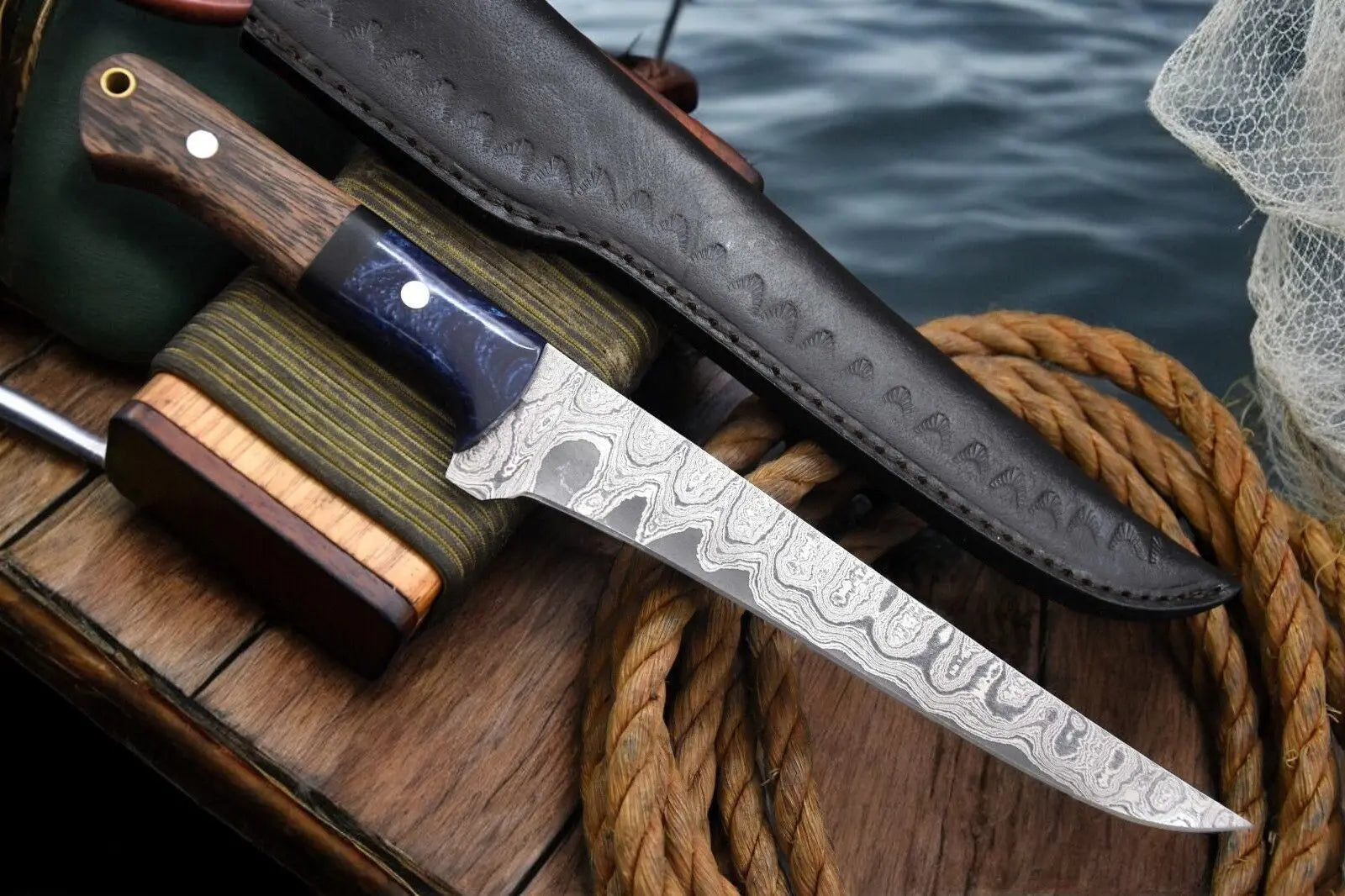 Handmade Damascus Fillet Knife – Olivewood & Resin Handle Damascus Knife Store