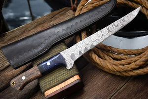 Handmade Damascus Fillet Knife – Olivewood & Resin Handle Damascus Knife Store