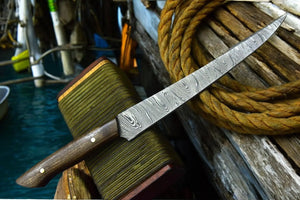 Handmade Damascus Fillet Knife – Walnut Wood Handle Damascus Knife Store