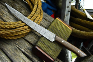Handmade Damascus Fillet Knife – Walnut Wood Handle Damascus Knife Store