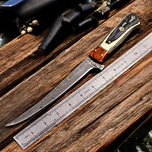 Handmade Damascus Fillet Knife with Antler Horn Handle by Damascus Knife Store, Damascus knife detail photo 4