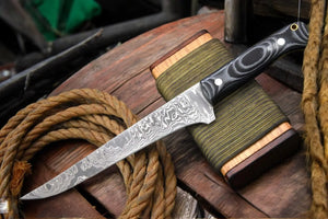 Handmade Damascus Fillet Knife with G-10 Micarta Handle by Damascus Knife Store, Damascus knife detail photo 6