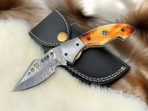 Handmade Damascus Folding Knife – Bone Handle, 3" Blade Damascus Knife Store