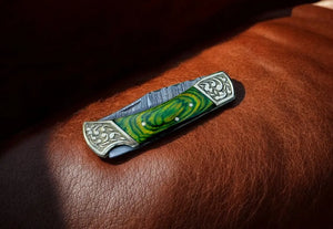 Handmade Damascus Folding Knife – Exotic Wood Handle by Damascus Knife Store, Damascus knife detail photo 3
