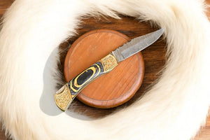 Handmade Damascus Folding Knife – Exotic Wood Handle by Damascus Knife Store, Damascus knife detail photo 3
