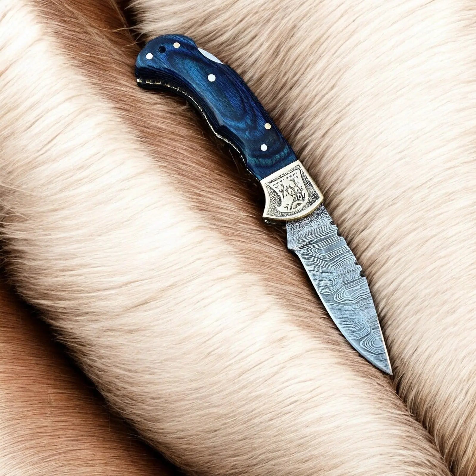 Handmade Damascus Folding Knife – Exotic Wood & Brass Damascus Knife Store