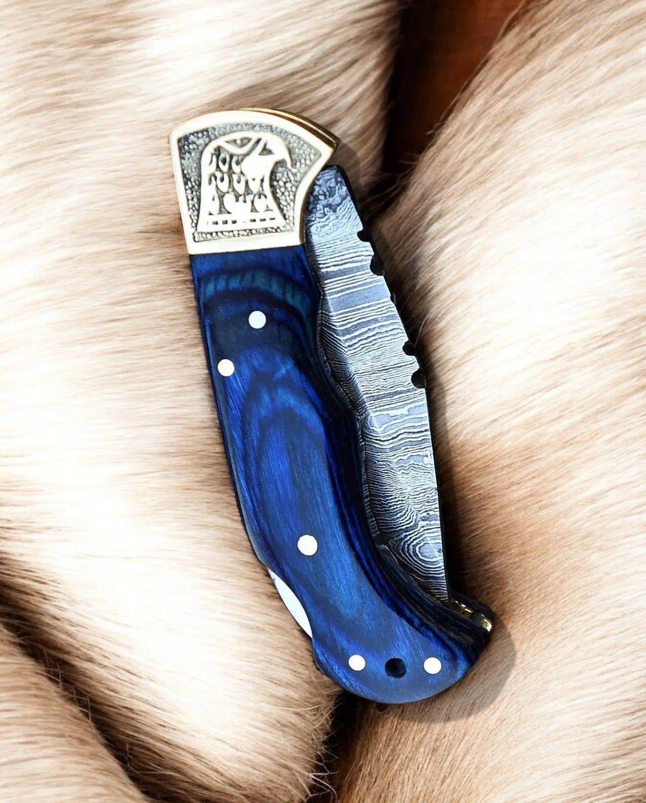 Handmade Damascus Folding Knife – Exotic Wood & Brass Damascus Knife Store