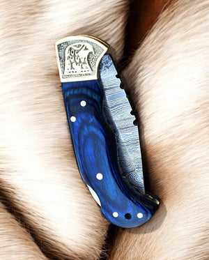 Handmade Damascus Folding Knife – Exotic Wood & Brass Damascus Knife Store