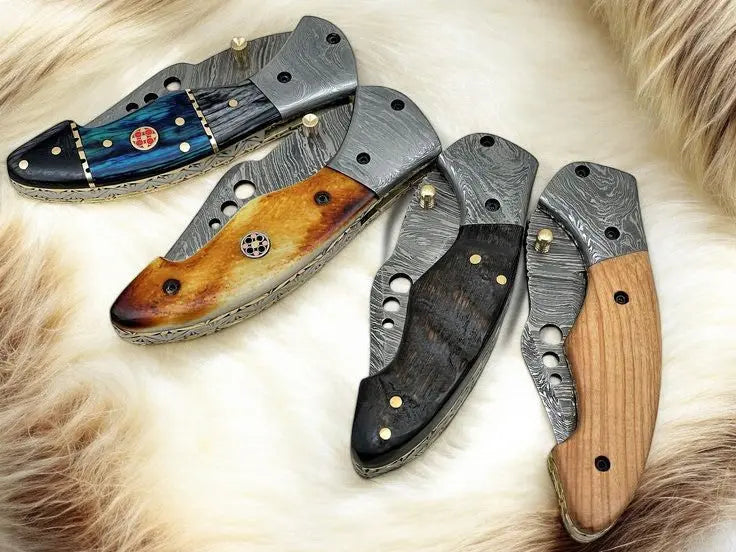Handmade Damascus Folding Knife | Olivewood Handle by Damascus Knife Store, Damascus knife detail photo 3