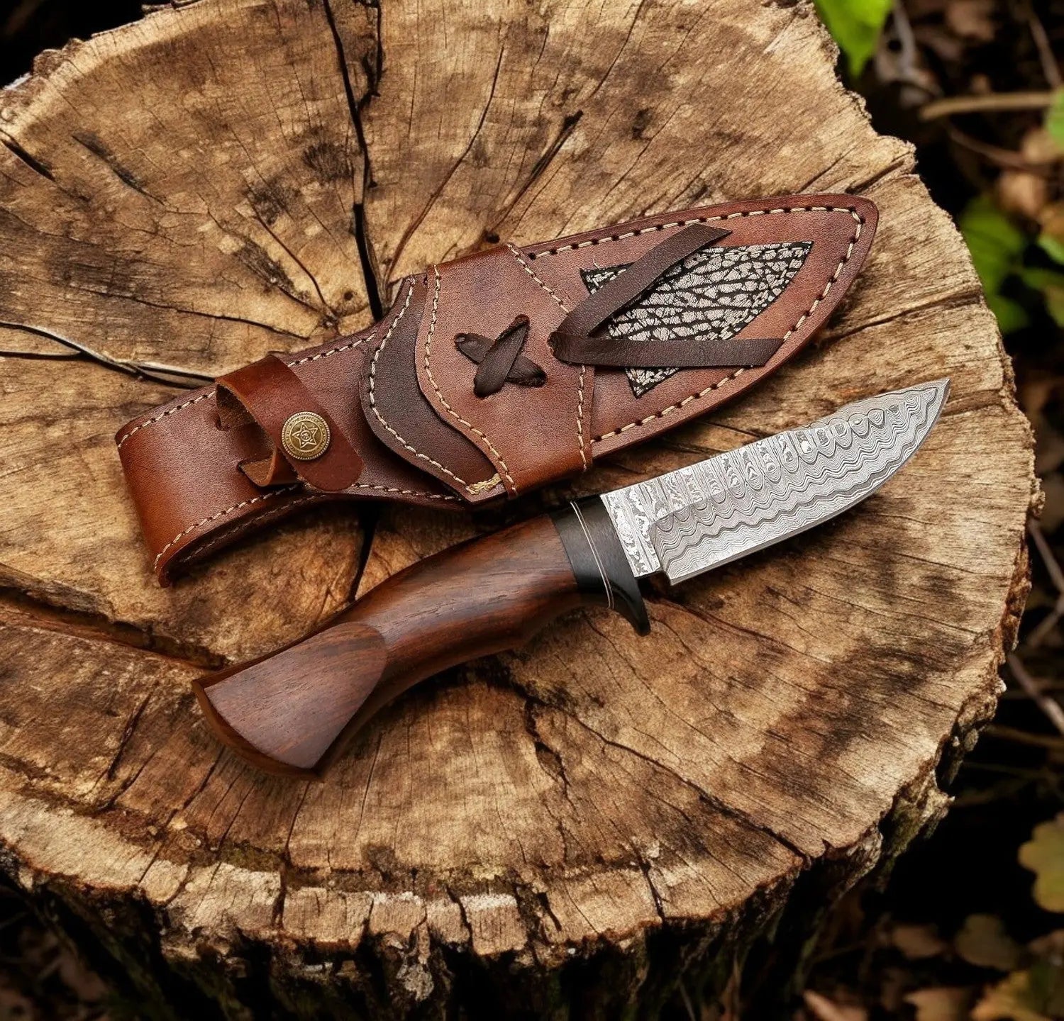 Handmade Damascus Hunting Knife – 10" with Rosewood Handle by Damascus Knife Store, Damascus knife main product photo