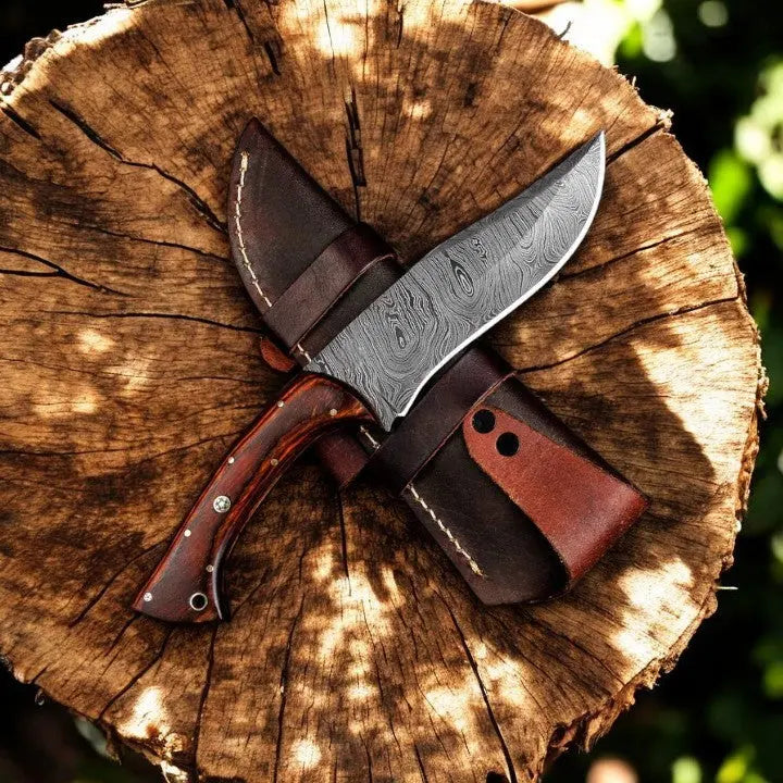Handmade Damascus Hunting Knife – 11" with Rosewood Handle Damascus Knife Store