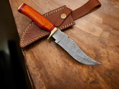 Handmade Damascus Hunting Knife – 11" with Wood Handle by Damascus Knife Store, Damascus knife main product photo
