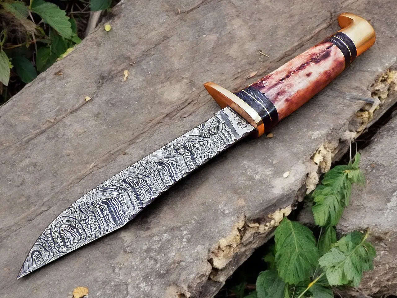 Handmade Damascus Hunting Knife – 12" with Bone Handle by Damascus Knife Store, Damascus knife detail photo 2