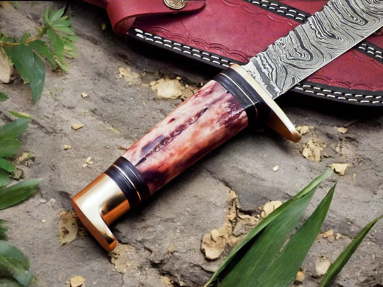 Handmade Damascus Hunting Knife – 12" with Bone Handle by Damascus Knife Store, Damascus knife detail photo 6