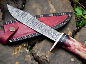 Handmade Damascus Hunting Knife – 12" with Bone Handle by Damascus Knife Store, Damascus knife detail photo 8